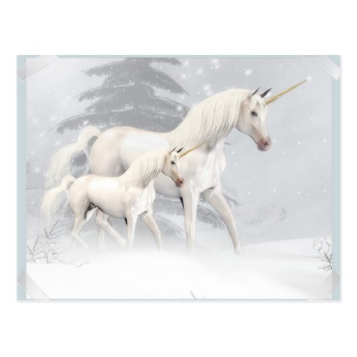 Cute Unicorns In Snow 1 Postcard