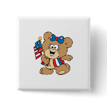 cute USA patriotic girl teddy bear design Pinback Buttons