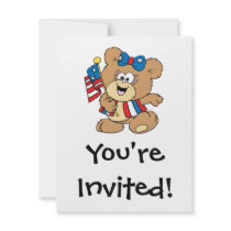 cute USA patriotic girl teddy bear design Invitations
