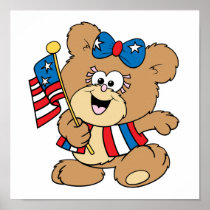 cute USA patriotic girl teddy bear design Posters