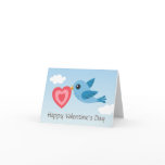 Cute Valentines day card with blue bird and heart