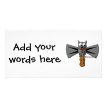 Cute vampire bat playing the violin personalized photo card