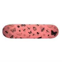 Cute Vector Bugs & Butterflies (Poppy Red Back) Skateboard