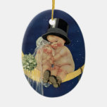 Cute Vintage Baby Bride Groom Crescent Moon Christmas Ornaments