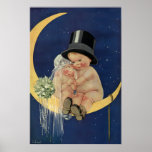 Cute Vintage Baby Bride Groom Crescent Moon Poster
