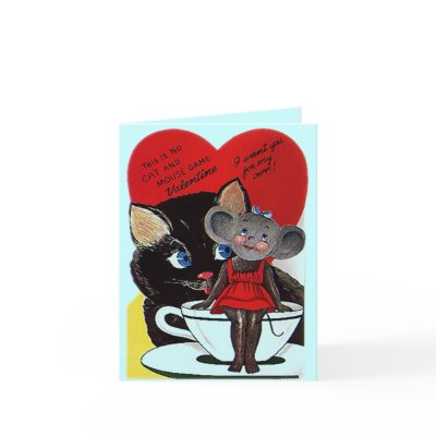 Cute Vintage Cat & Mouse Valentines Day Card antiq by nostalgicjourney