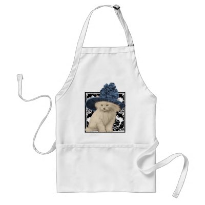 Cute Vintage Cat on Damask Blue Hat Apron by samack