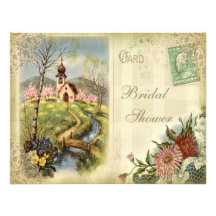 Cute Vintage Church Bridal Shower Announcement
