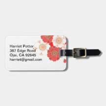 Cute Vintage Floral Red White Vector Travel Bag Tag