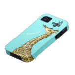 Cute Vintage Giraffe Licking a Butterfly on Aqua Vibe iPhone 4 Cover