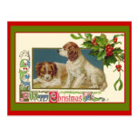 Cute Vintage Holiday Illustration of Puppies Post Card