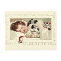 Cute Vintage Image of Girl Sleeping Holiday Cards Post Cards