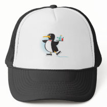 cute waiter penguin on skates mesh hat