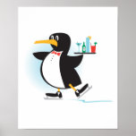 cute waiter penguin on skates poster