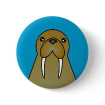 Cute Walrus Cartoon Pinback Button