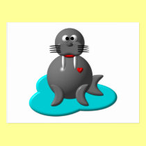 Cute walrus in water postcards