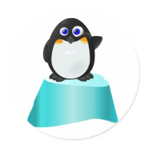 Cute Waving Penguin Round Sticker