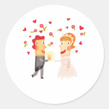Cute, "Wedding Day Couple" design Round Sticker