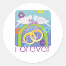 Cute, "Wedding" Forever Doves design Round Stickers