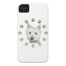 Cute West Highland White Terrier Dog & Paw Prints iPhone 4 Case