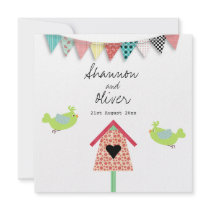 Cute Whimsical Birds And Birdhouse Wedding Invite