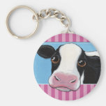 Cute Whimsical Cow | Pink Stripe Keychain keychains