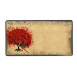 Cute Whimsical Heart Leafed Tree Red Personalised Shipping Labels