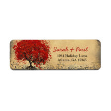 Cute Whimsical Heart Leafed Tree Red Pink Dots Return Address Label