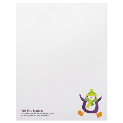 Cute Whimsical Purple Penguin Personalizable Lette Custom Letterhead by LisaMarieDesign
