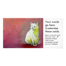 Cute white cat painting fun whimsical original art custom photo card