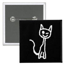 Cute White Cat. Pinback Buttons