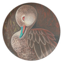 Cute White Cheeked Pintail Duck Painting Dinner Plates