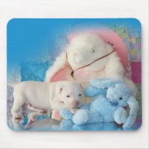Cute White Easter Puppy Dog & Bunny Friends Mouse Pad
