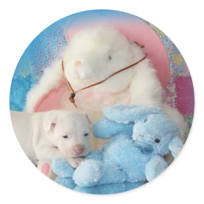 Cute White Easter Puppy Dog & Bunny Friends Sticker by KahunaLuna