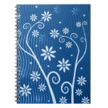 Cute White Flowers on Blue Background Notebook