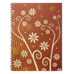 Cute White Flowers on Brown Background Notebook
