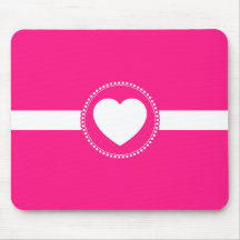 Cute White Heart in Scalloped Circle on Hot Pink Mousepads