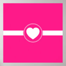 Cute White Heart in Scalloped Circle on Hot Pink Print