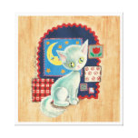 Cute White Kitten and Quilt Patchwork Art Stretched Canvas Prints