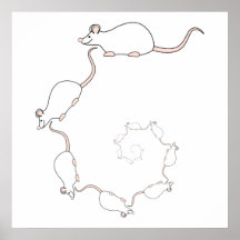 Cute White Mouse Design. Spiral of Mice. Posters
