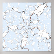 Cute White Mouse Pattern. Mice on Blue. Print