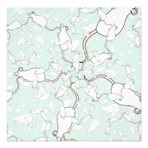 Cute White Mouse Pattern. Mice, on Green. Invitations