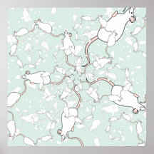 Cute White Mouse Pattern. Mice, on Green. Poster
