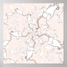 Cute White Mouse Pattern. Mice on Pink. Print