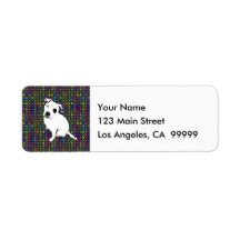 Cute White Pitbull Puppy on Circle Pattern Return Address Label