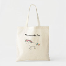 Cute white rainbow unicorn canvas bags