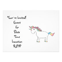 Cute white rainbow unicorn personalized announcement