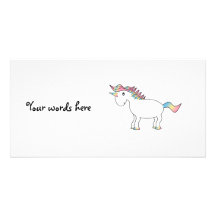 Cute white rainbow unicorn photo greeting card