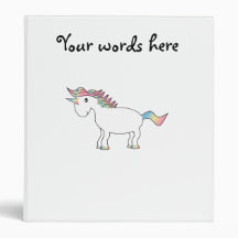 Cute white rainbow unicorn vinyl binder