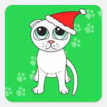 Cute White Scottish Fold Cat Cartoon Santa Hat Sticker
